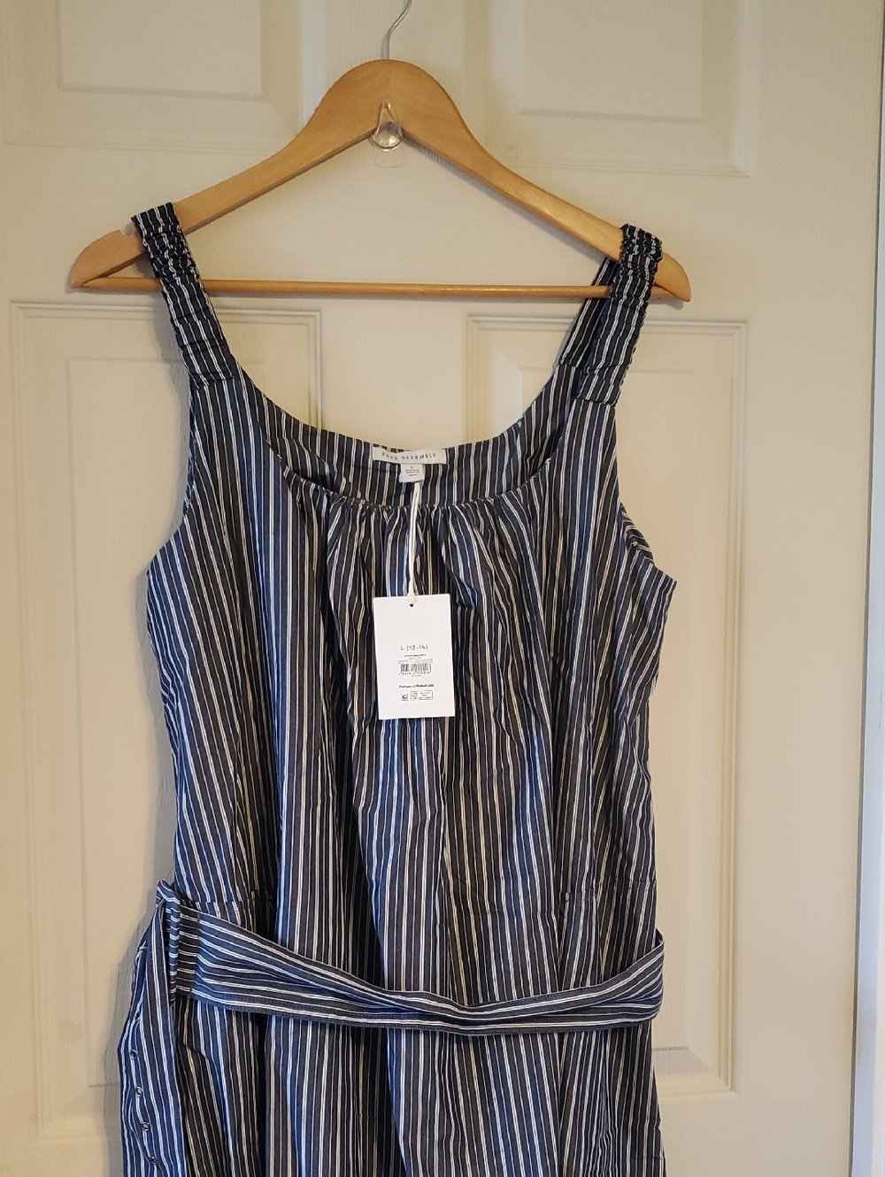 Striped Sleeveless Cotton Blend Dress - Blue/White